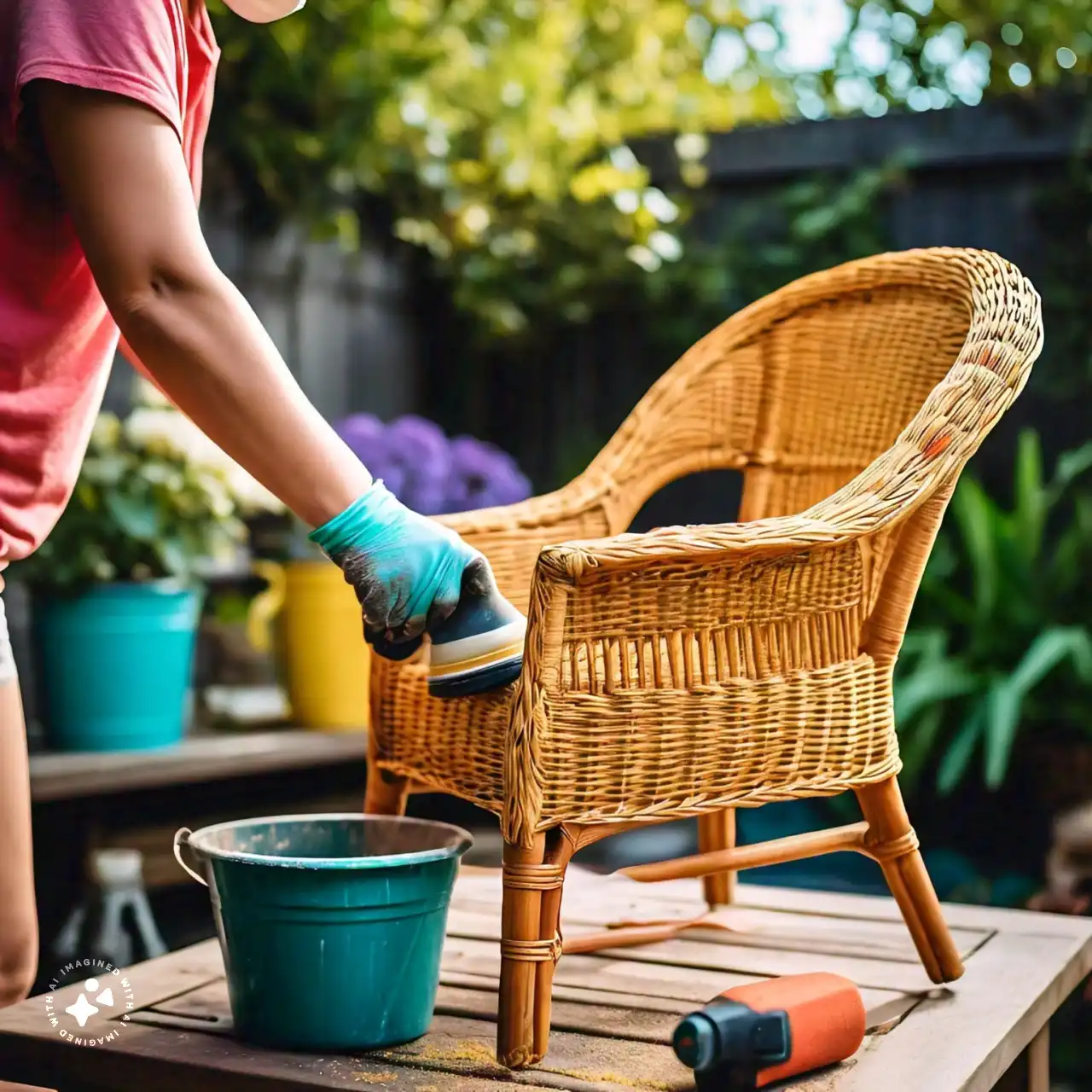 Sanding a wicker chair