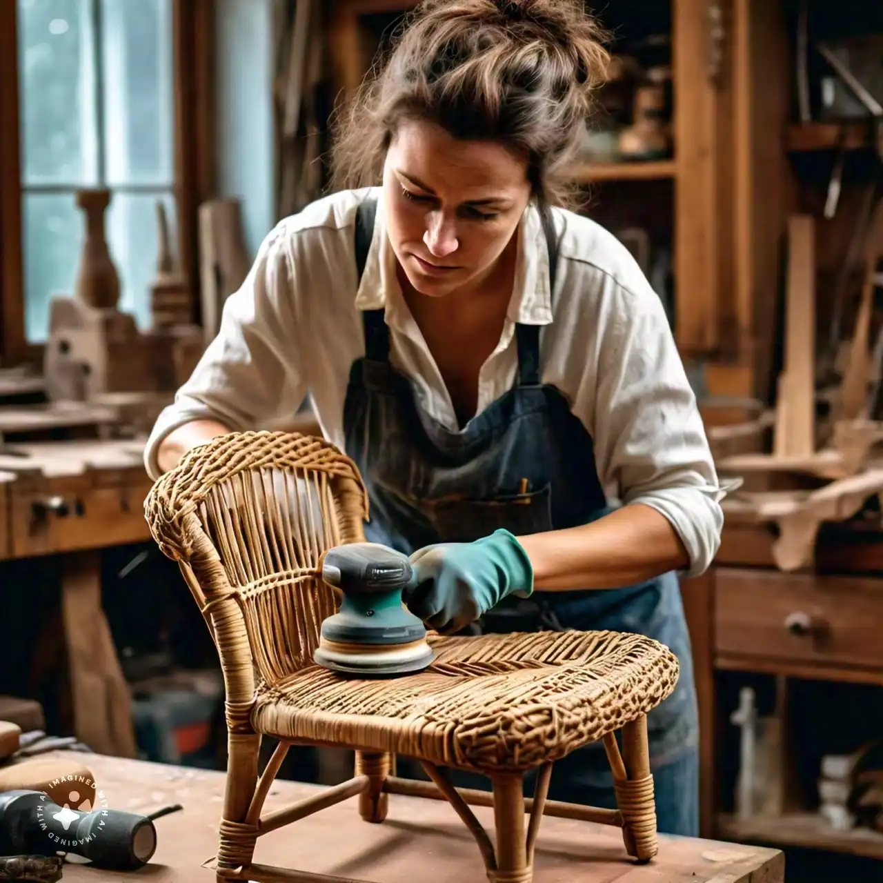 Sanding a wicker chair